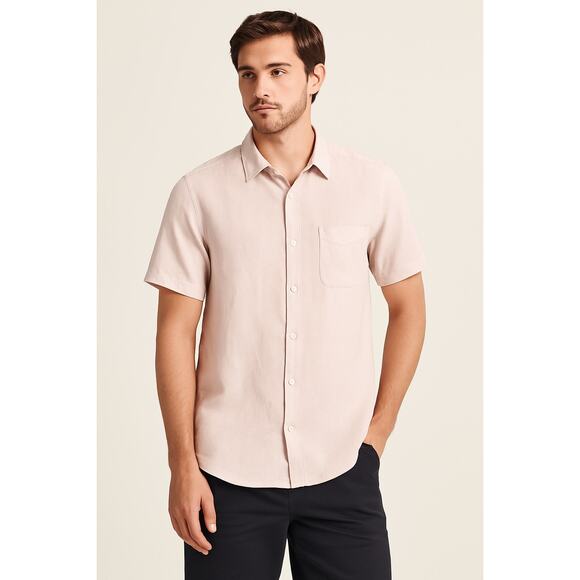 Vince 100% Linen Short Sleeve Button Up Shirt Light Pink XL - Picture 1 of 5